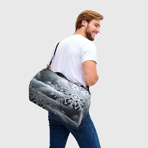 Спортивная сумка Снежинка на черно белое / 3D-принт – фото 3