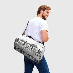 Сумки спортивные Черно-белый новогодний город, цвет: 3D-принт — фото 2