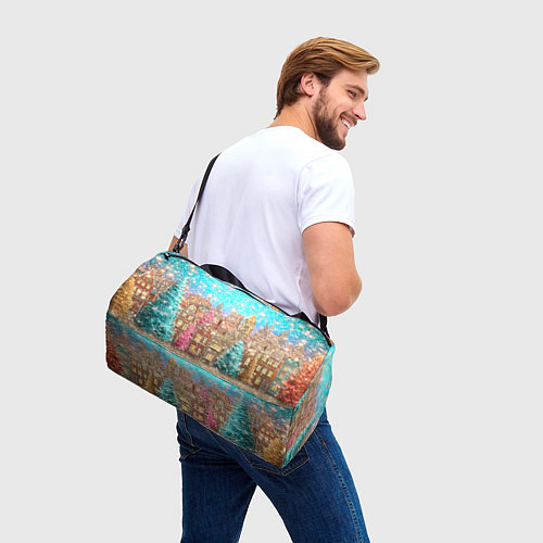 Спортивная сумка Новогодний город в блестках / 3D-принт – фото 3