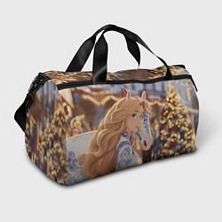 Сумки спортивные Блондинка с новогодней лошадкой, цвет: 3D-принт