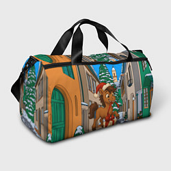Сумки спортивные Лошадка распаковывает новогодний подарок, цвет: 3D-принт