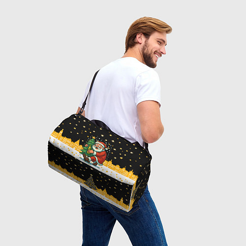 Спортивная сумка Пьяный Санта с елкой и шампанским / 3D-принт – фото 3