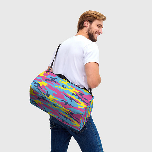 Спортивная сумка Камуфляж: голубой/розовый/желтый / 3D-принт – фото 3