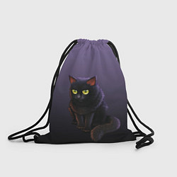 Рюкзак-мешок Черный кот на фиолетовом, цвет: 3D-принт