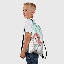 Рюкзак-мешок Девочка и любимый кот арт, цвет: 3D-принт — фото 2