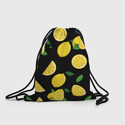 Рюкзак-мешок Лимоны на чёрном, цвет: 3D-принт