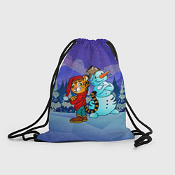 Рюкзак-мешок Тигр и снеговик Новогодние, цвет: 3D-принт