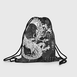 Рюкзак-мешок ЧБ Японский Дракон Dragon Иероглифы, цвет: 3D-принт
