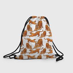Рюкзак-мешок Тигровые потягушки паттерн белый, цвет: 3D-принт