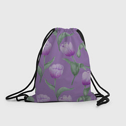 Рюкзак-мешок Фиолетовые тюльпаны с зелеными листьями, цвет: 3D-принт