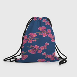 Рюкзак-мешок Веточки айвы с розовыми цветами на синем фоне, цвет: 3D-принт