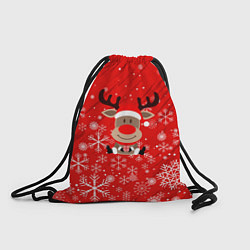 Рюкзак-мешок Снежинки летящие и Олень с подарком, цвет: 3D-принт