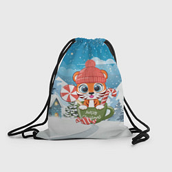 Рюкзак-мешок Тигренок в кружке Новогодний, цвет: 3D-принт