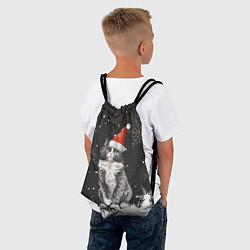 Рюкзак-мешок Новогодний Черный кот в кружке, цвет: 3D-принт — фото 2
