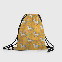 Рюкзак-мешок Единороги на желтом фоне, цвет: 3D-принт