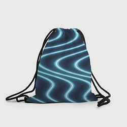 Рюкзак-мешок Неоновый свет Волны голубые на темном фоне, цвет: 3D-принт