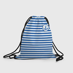 Рюкзак-мешок Морская тельняшка - бело-синие полосы и якорь, цвет: 3D-принт