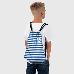 Рюкзак-мешок Морская тельняшка - бело-синие полосы и якорь, цвет: 3D-принт — фото 2