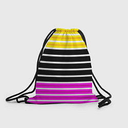 Рюкзак-мешок Желтые розовые и черные полосы на белом, цвет: 3D-принт