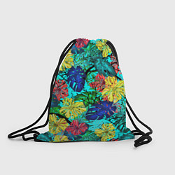 Рюкзак-мешок Тропические растения на бирюзовом фоне, цвет: 3D-принт
