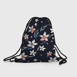 Рюкзак-мешок Цветы Нарисованные Акварелью На Чёрном Фоне, цвет: 3D-принт