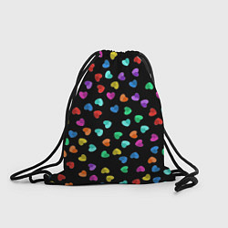 Рюкзак-мешок Сердечки разноцветные на черном, цвет: 3D-принт