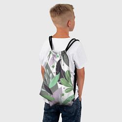 Рюкзак-мешок Зелёные, серые, голубые, сиреневые листья на белом, цвет: 3D-принт — фото 2