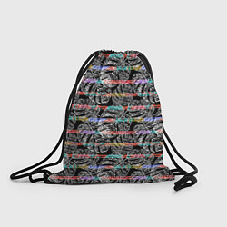 Рюкзак-мешок Листья монстеры на черном в полоску, цвет: 3D-принт