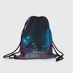 Рюкзак-мешок Неоновая пустая улица города - Синий, цвет: 3D-принт