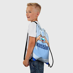 Рюкзак-мешок Люблю Россию - сердечко руками, цвет: 3D-принт — фото 2