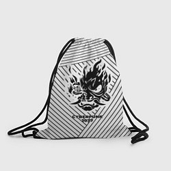 Рюкзак-мешок Символ Cyberpunk 2077 на светлом фоне с полосами, цвет: 3D-принт