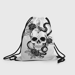 Рюкзак-мешок Череп и Мамба и чёрные розы, цвет: 3D-принт