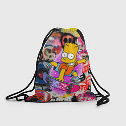 Рюкзак-мешок Скейтбордист Барт Симпсон на фоне стены с граффити, цвет: 3D-принт
