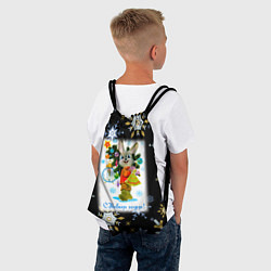 Рюкзак-мешок Новый год зайчик несёт ёлочку, цвет: 3D-принт — фото 2