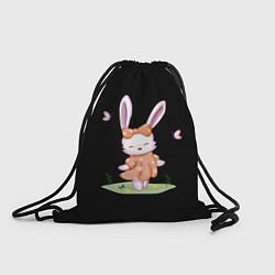 Рюкзак-мешок Крольчонок С Бантиком На Чёрном Фоне, цвет: 3D-принт