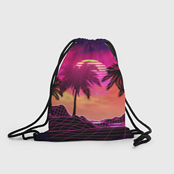 Рюкзак-мешок Пальмы и пляж в розовом закате ретро дизайн, цвет: 3D-принт
