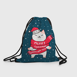 Рюкзак-мешок Новогодний котик в колпачке, цвет: 3D-принт