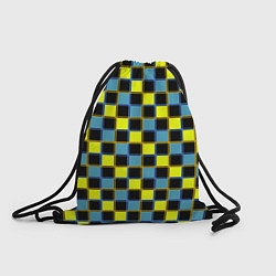 Рюкзак-мешок Желто-синий клетчатый яркий неоновый узор, цвет: 3D-принт