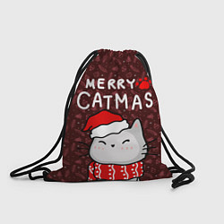 Рюкзак-мешок Котик в новогодней шапочке - 2023, цвет: 3D-принт