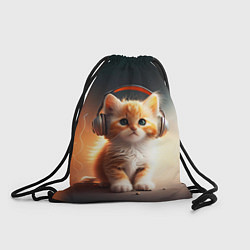 Рюкзак-мешок Милый рыжий котёнок в наушниках, цвет: 3D-принт