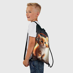 Рюкзак-мешок Милый рыжий котёнок в наушниках, цвет: 3D-принт — фото 2