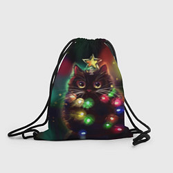 Рюкзак-мешок Новогодний котик с гирляндой, цвет: 3D-принт