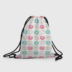 Рюкзак-мешок Разноцветные пончики с серым зайцем, цвет: 3D-принт