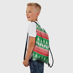Рюкзак-мешок Зимний вязанный фон с елочками, цвет: 3D-принт — фото 2