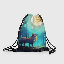 Рюкзак-мешок Волк в ночном лесу в folk art стиле, цвет: 3D-принт