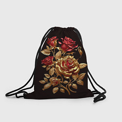 Рюкзак-мешок Красные и золотые розы, цвет: 3D-принт