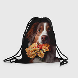 Рюкзак-мешок Пёс держит букет цветов, цвет: 3D-принт