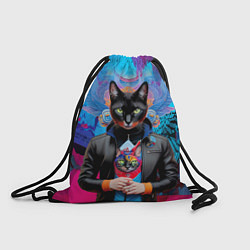 Рюкзак-мешок Чёрная модница кошка - нейросеть, цвет: 3D-принт