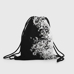 Рюкзак-мешок Черно-белые цветы и колибри, цвет: 3D-принт