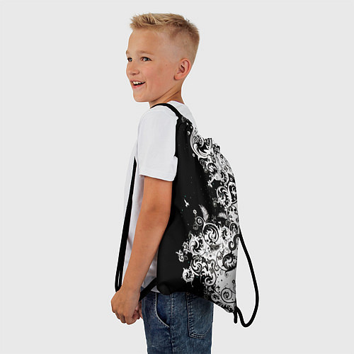 Мешок для обуви Черно-белые цветы и колибри / 3D-принт – фото 3